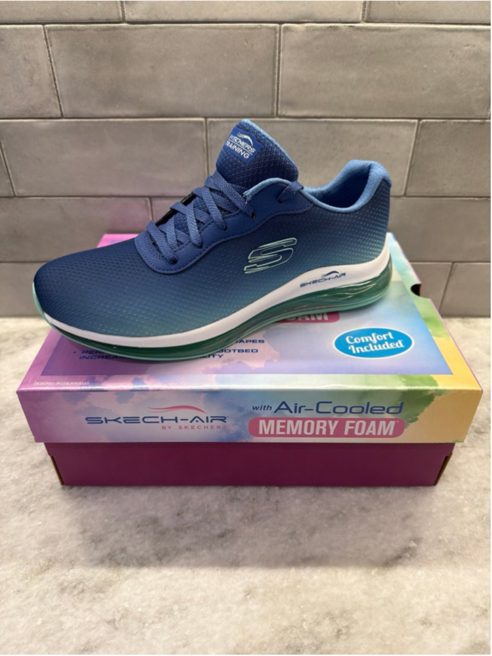 Skechers Women's Skech-Air Element 2.0 Sneaker, Navy/Aqua, 9